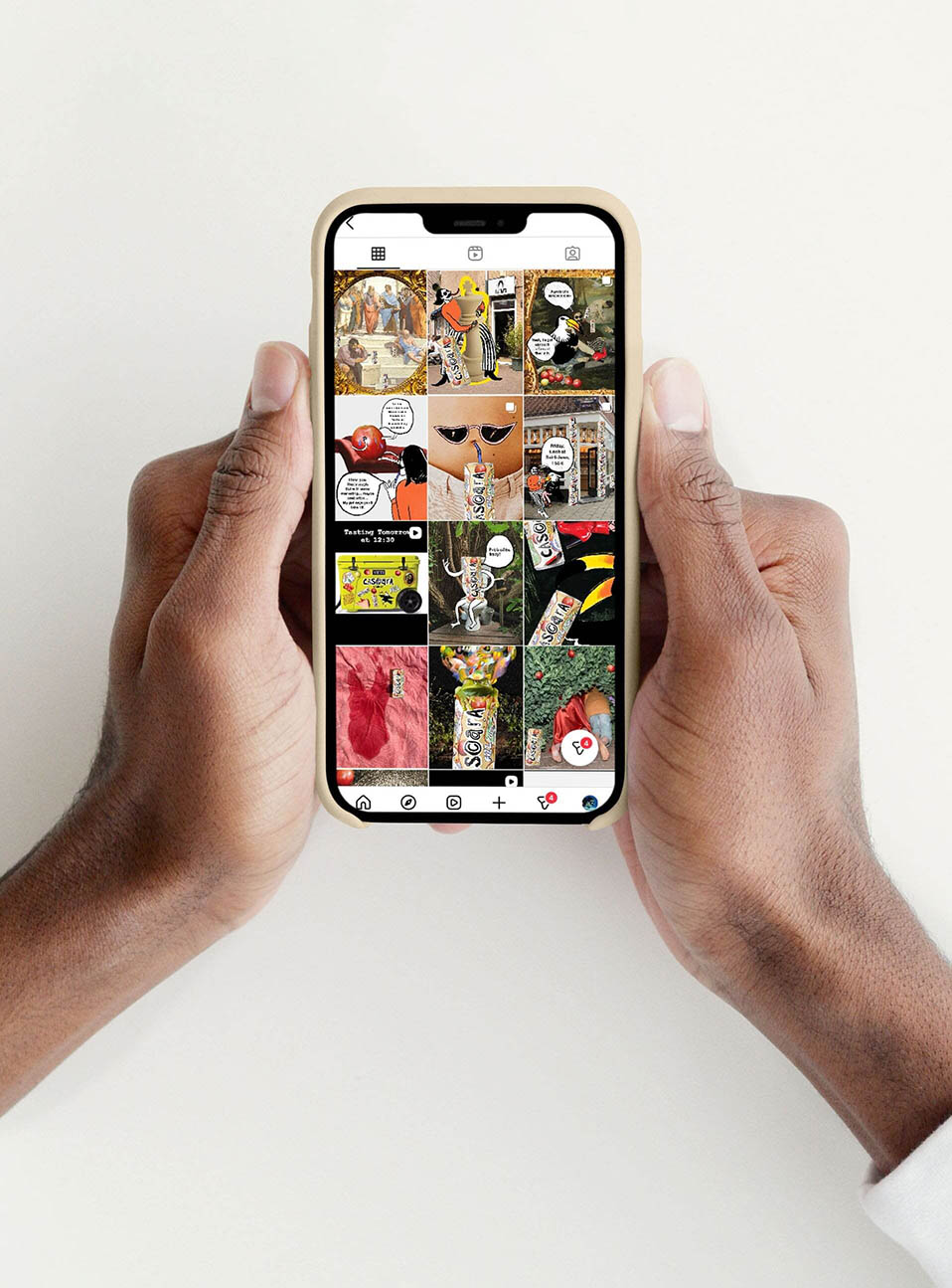 Social media page mockup featuring Cascara Cabinet brand visuals designed by Fru Pinter.