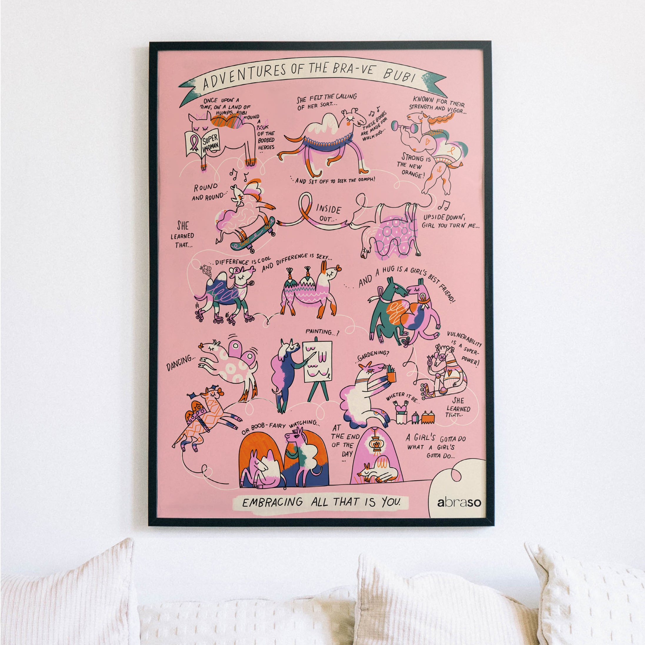 Framed mockup of the Abraso brand poster designed by The Aha Moment studio.