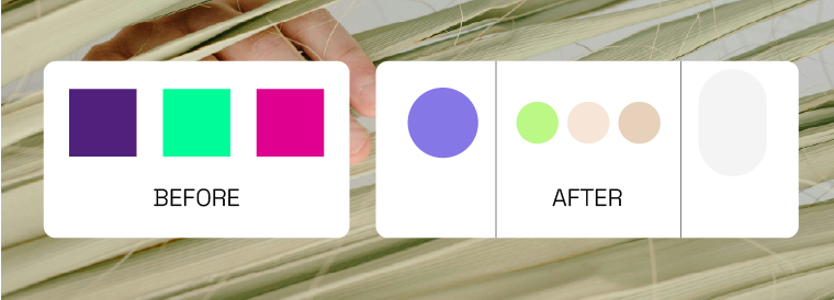 AJA Labs brand color palette redesign before and after supporting biomimetic fiber innovation and plant-based hair extension material identity
